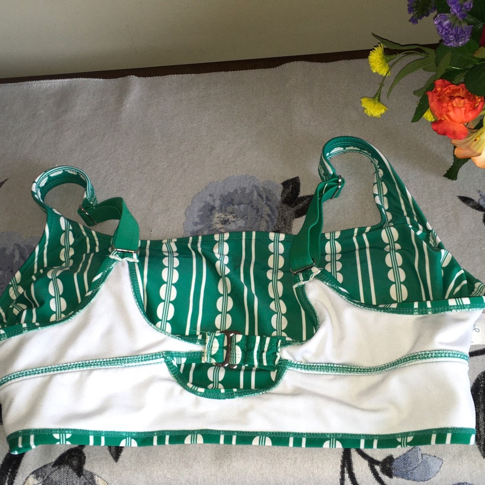 Kona Sol Size XL Green & White Square-Neck Swim Top - Picture 6 of 6